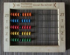 "Abakus" Alter Rechenrahmen Werbung der Fa. Thiemann Arzneimittel, Massivholz