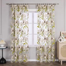 Gardinen Stores Blumen Vorhang mit Kräuselband Voile Fensterschals Transparent