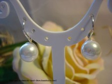 Ohrringe Ohrboutons mit Muschelkernperlen 8mm Weiß Rund, 925er Silber , Geschenk