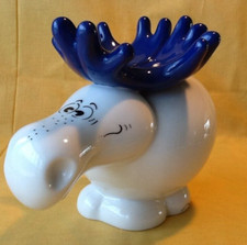 Goebel Adam & Ziege Porzellan Spardose Ägyptische Elchkuh Elch Elke weiß / lila