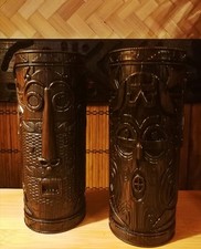 Disney Parks Animal kingdom 2 Tumbler Tiki Mugs African Mask Plastic Cool Look! 
