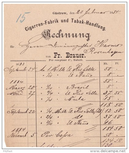 Uralte rechnung 1884 fr - rechnung,
