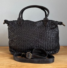 Kleine Tasche Schultertasche Handtasche Leder Schwarz Damen Italy Flechttasche