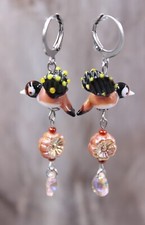 Stieglitz Distelfink Vogel Ohrringe Ohrhänger Lampwork Perlen Glastropfen #LB004