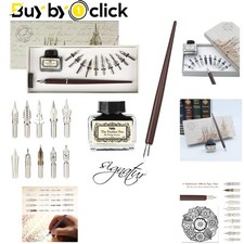 Elegantes Kalligraphie Starterset mit 11 Federn und hochwertiger schwarzer Tinte