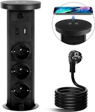 3 Fach Versenkbare Steckdose, Versenkbare Tischsteckdose Schwarz mit Kabellosem 