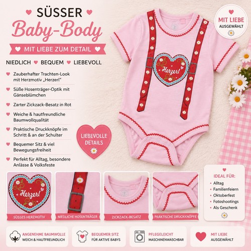 Mädchen body herzerl rosa - mädchen,