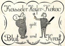 Kasseler Hafer Kakao Kassel Blut Kraft Reklame 1925 Keule Knüppel Cacao Werbung