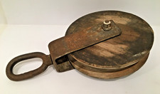 alte Umlenkrolle Seilzug Holzrad Eisen Flaschenzug Deko Industrial Loft