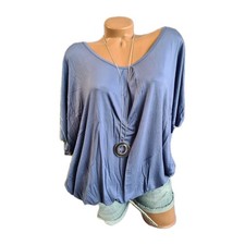 Lascana Shirt Tunika Bluse Damen blau Kurzarm Gummizug Spitze (1 932) NEU