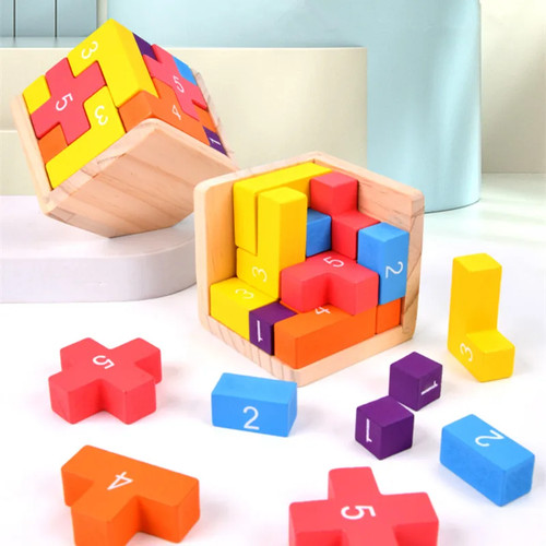 Bunte holzblöcke puzzle - holzblöcke-puzzle, 3d