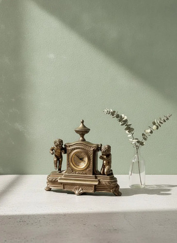 Old brass mantel clock - , table