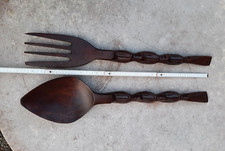 70 cm Holz Deko Wanddeko Besteck Teakholz? Salatbesteck