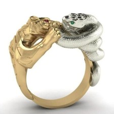 Wunderschöner Unisex Cobra/Tiger Ring Gold/Silber PlatedG Größe 64