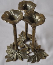 Kerzenleuchter von Gilde, 3 flammiger Messing Kerzenhalter, floraler Design