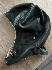 DDR Motorrad Leder Mütze Kappe Fell Grün Top Vintage