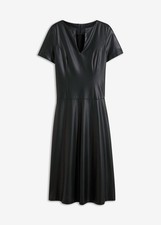 Lederimitat-Kleid mit kurzen Ärmeln Gr. 40/42 Schwarz Damen Midikleid Neu*