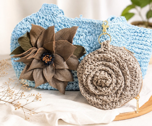 Handgehäkelte raffia blume - handgehäkelte,