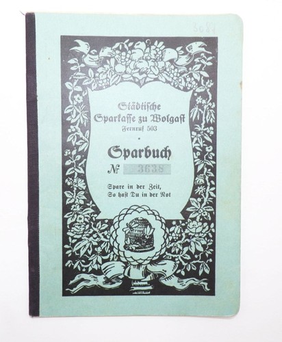 Altes sparbuch wolgast 1939 - sparbuch,