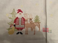 Tischdecke Weihnachten Kreuzstich Handarbeit 85x85cm Weihnachtsmann Rehntier