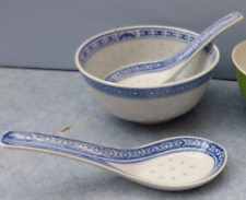 26602. Reisschale Suppenschale China blau weiss mit 2 Löffeln