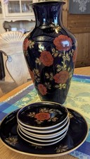Heinrich H&C Porzellan Echt Kobalt Schale Schälchen Vase Blume Rot Gold Blau Set