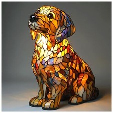 Tiffany-Tischlamp-Lampe Hund Tiermotiv im klassischen Art-Nouveau-Stil