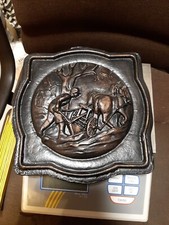 Gussplatte/Wandrelief Metall Pflügender  Landwirt/Bauer Kaminkachel
