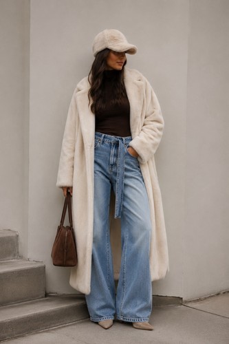 Damen langer kunstfell mantel - damen,