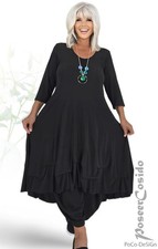 LAGENLOOK Kleid Long-Shirt Tunika 44 46 48 50 52 54 56 58 L-XL-XXL-XXXL schwarz