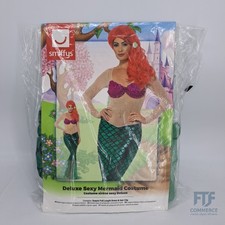 Smiffys Deluxe Sexy Meerjungfrau-Kostüm, Gra?n, mit langem Pailletten-Kleid und 