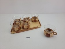 Tablett + 6x Teegläser Holz Jenaer Glas Saale-Glas 60er 70er Jahre Küche #259908