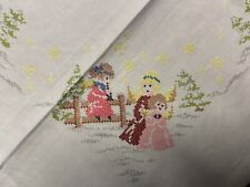 Tischdecke Kreuzstich Weihnachten Engel Handarbeit 85x85cm Decke Hohlsaumrand