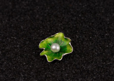 B11 Anhänger grüne Blume mit weißer Perle Sterling Silber 925 u Cloisonne