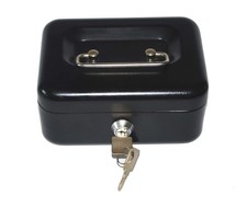 Geldkassette - Metall - klein - schwarz - abschließbart mit Kleingeldfach