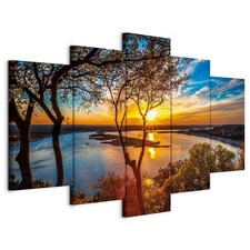 Wandbild 5 tlg Groß Wohnzimmer Leinwand Bilder Sonnenuntergang Landschaft Bäume
