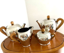 versilbert Alessi Bombé, Set Kaffeekanne, Teekanne, Zuckerdose, Milchkanne