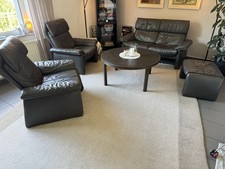 Sitzgarnitur Leder Anthrazit Relax 4-teilig 2er Sofa Couch Sessel Sitzer