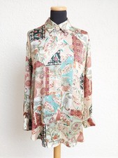 Beige braun blau Paisley Satin Hemd Bluse von Zara, Gr. S (NEU)