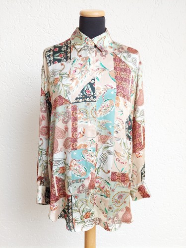 Beige braun blau paisley satin - paisley,