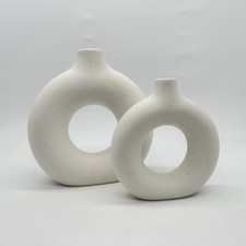 Vase - Set of 2 Weiße Blumenvasen aus Keramik für Wohnungsdeko Trockenblumen Vas