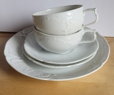 Rosenthal Classic Rose – 2 Tassen+2 Untertassen+1 Teller – Weiß Relief – Vintage