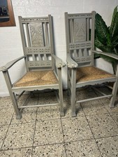 1X Worpsweder Stuhl Binsenstuhl Haus Motiv Grau Hochlehner Holzstuhl 1940 Sessel