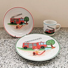 Kindergeschirr Set 3tlg Porzellan Kinderteller Tasse Top Motiv "Feuerwehr"