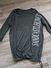 Longshirt Sweater Top Kleid Tunika Oliv Grün Druck Hippie Goa Lagenlook 