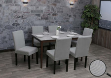 B-Ware 6er-Set Esszimmerstuhl Littau, Stoff Cord Holz, hellgrau, dunkle Beine