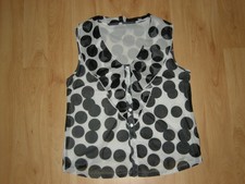 Weiß/schwarz gepunktete modische gepflegte ärmellose Bluse Gr. 40 "Mode Express"
