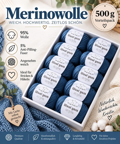 Merinowolle strickgarn blau - -,