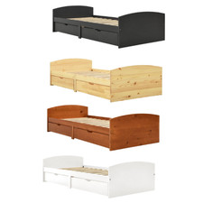 Massivholzbett Singlebett Gästebett Bettrahmen mit 2 Schubladen Kiefer 90x200 cm