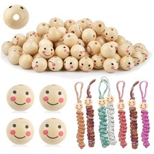 BATINO 100 Stück Holzkugeln mit Gesicht, 4 Stile Natürliche Holzperlen Runde 2
